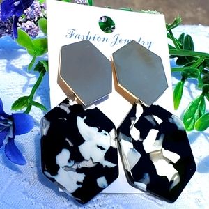 Hexagon Earrings w/ Metal Pendant Tops, Bohemian